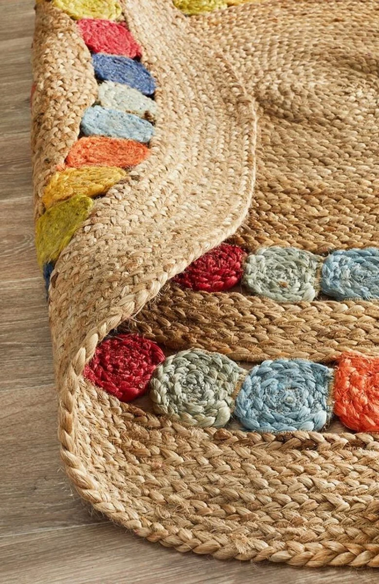 Sonia Collections™ – Handwoven Natural Jute Round Rug with Multicolor Braided Design