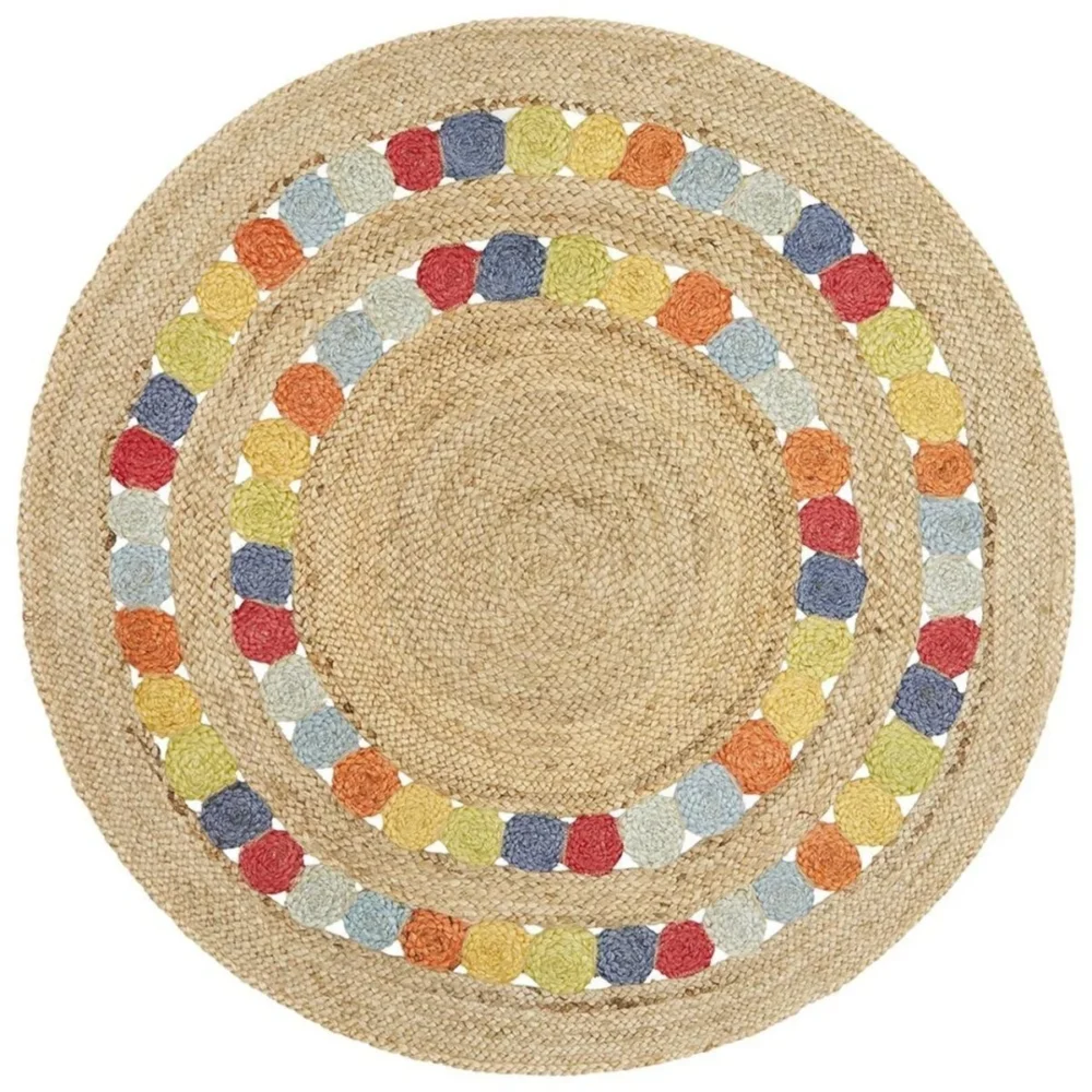 Sonia Collections™ – Handwoven Natural Jute Round Rug with Multicolor Braided Design