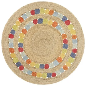 Sonia Collections™ – Handwoven Natural Jute Round Rug with Multicolor Braided Design