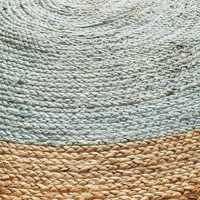 Sonia Collections™ Handcrafted Round Jute Rug – Light Blue & Natural Braided Area Carpet