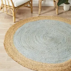Sonia Collections™ Handcrafted Round Jute Rug – Light Blue & Natural Braided Area Carpet