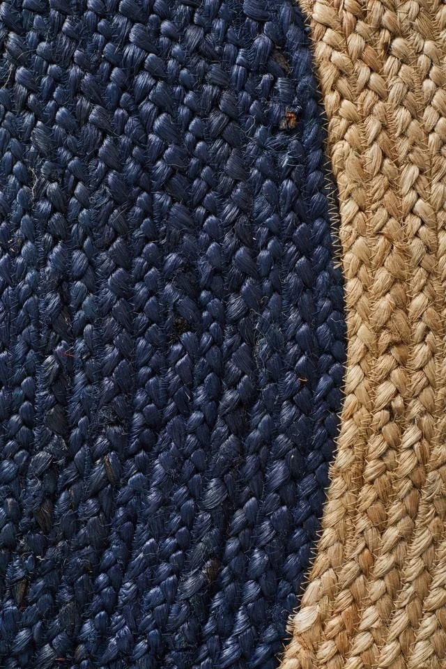 e Sonia Collections™ Handcrafted Round Jute Rug – Navy Blue & Natural Braided Area Carpet