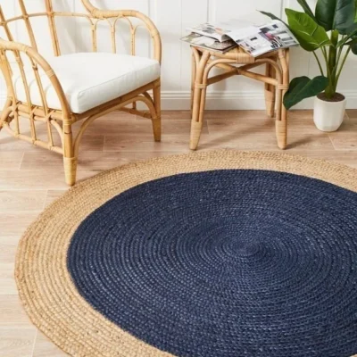 ATR-POLO-NAVY__68649 Sonia Collections™ Handcrafted Round Jute Rug – Navy Blue & Natural Braided Area Carpet