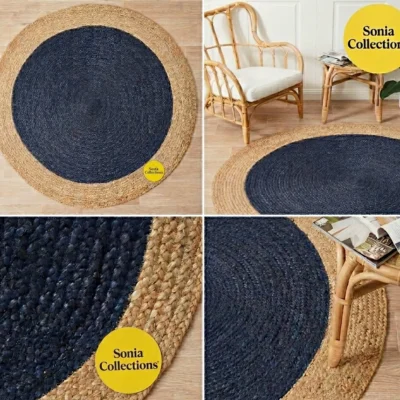 Gemini_Generated_Image_8arcyy8arcyy8arc Sonia Collections™ Handcrafted Round Jute Rug – Navy Blue & Natural Braided Area Carpet