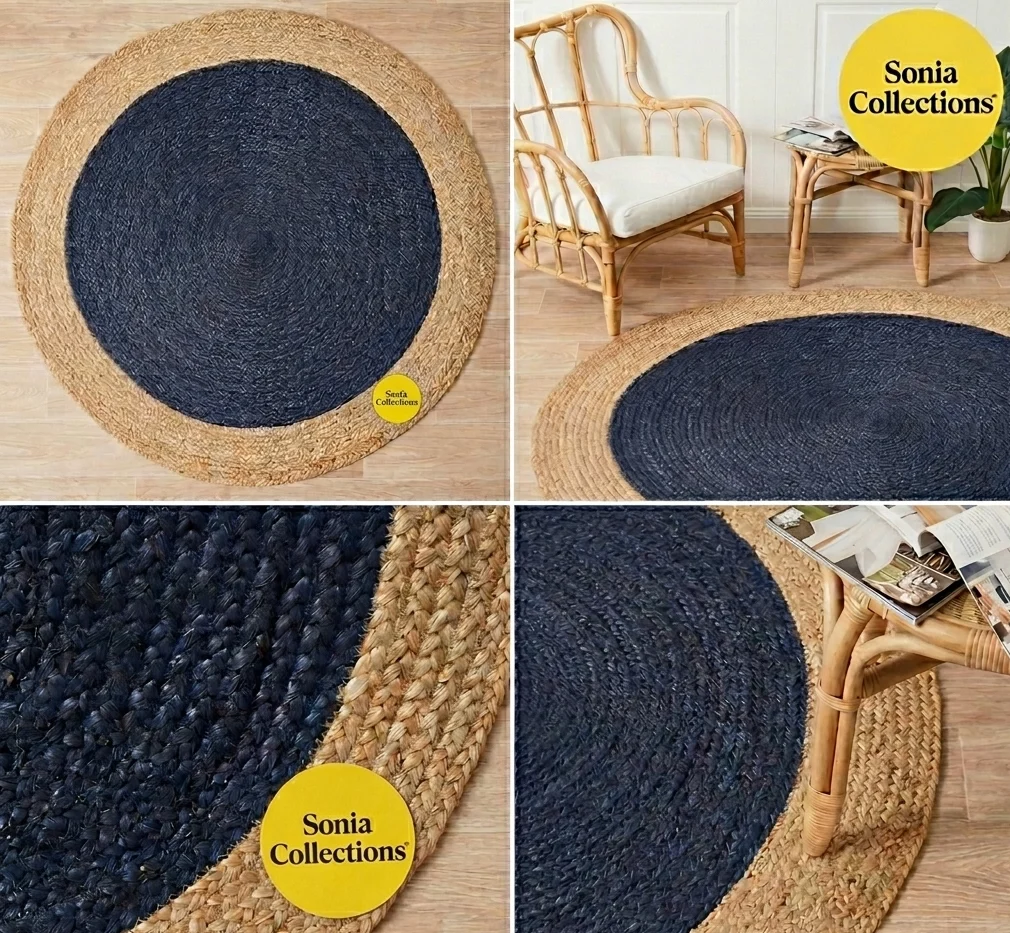 Gemini_Generated_Image_8arcyy8arcyy8arc Sonia Collections™ Handcrafted Round Jute Rug – Navy Blue & Natural Braided Area Carpet
