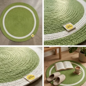 Sonia Collections™ – Braided Green Cotton Round Carpet Rug for Home Décor