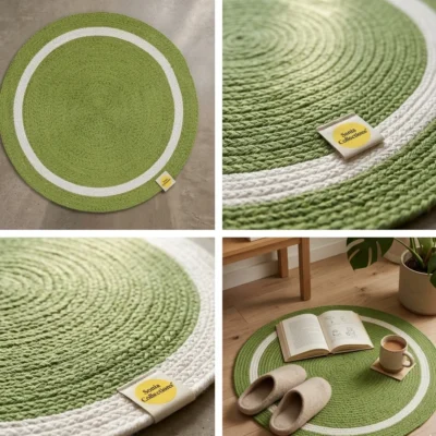 Sonia Collections™ – Braided Green Cotton Round Carpet Rug for Home Décor
