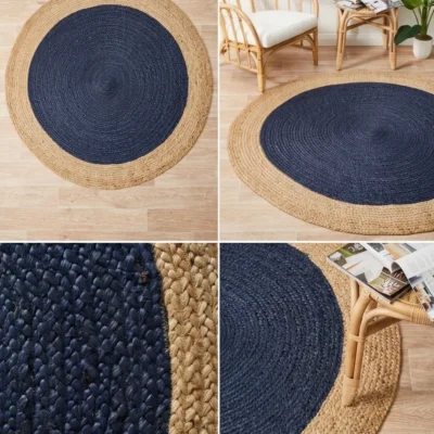 Gemini_Generated_Image_vfpy16vfpy16vfpy Sonia Collections™ Handcrafted Round Jute Rug – Navy Blue & Natural Braided Area Carpet