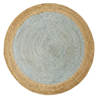 Sonia Collections™ Handcrafted Round Jute Rug – Light Blue & Natural Braided Area Carpet
