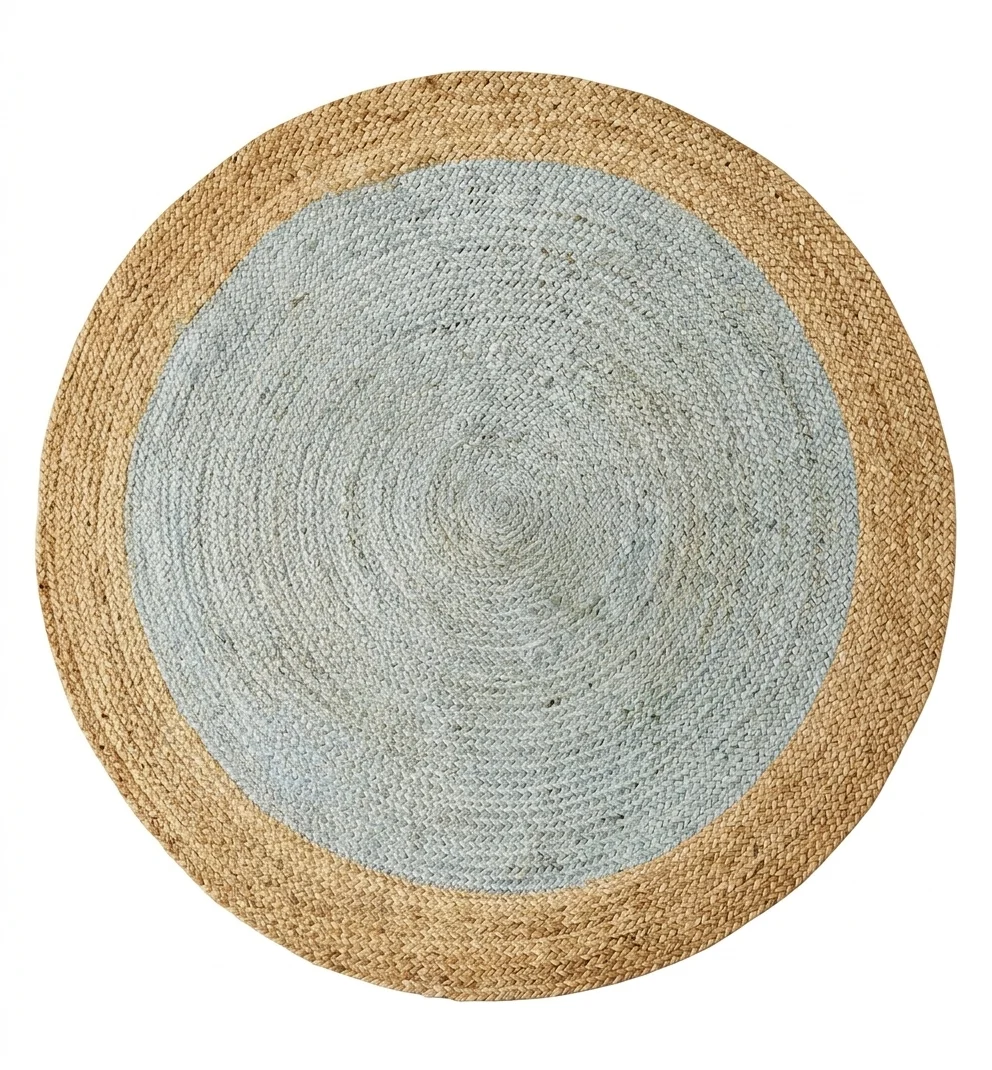 Sonia Collections™ Handcrafted Round Jute Rug – Light Blue & Natural Braided Area Carpet