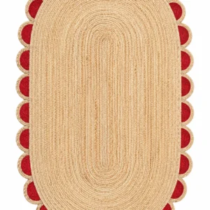  Handwoven Red Scalloped Oval Jute Rug Bold, Beautiful & Handmade