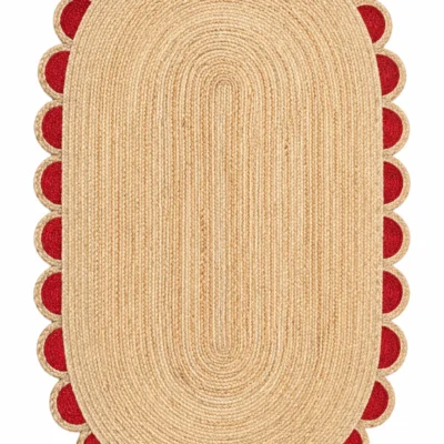  Handwoven Red Scalloped Oval Jute Rug Bold, Beautiful & Handmade