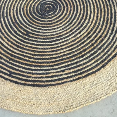 Black Jute Round Rug - Handwoven Spiral Design