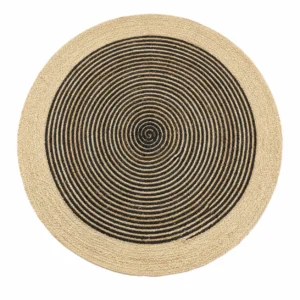Black Jute Round Rug - Handwoven Spiral Design