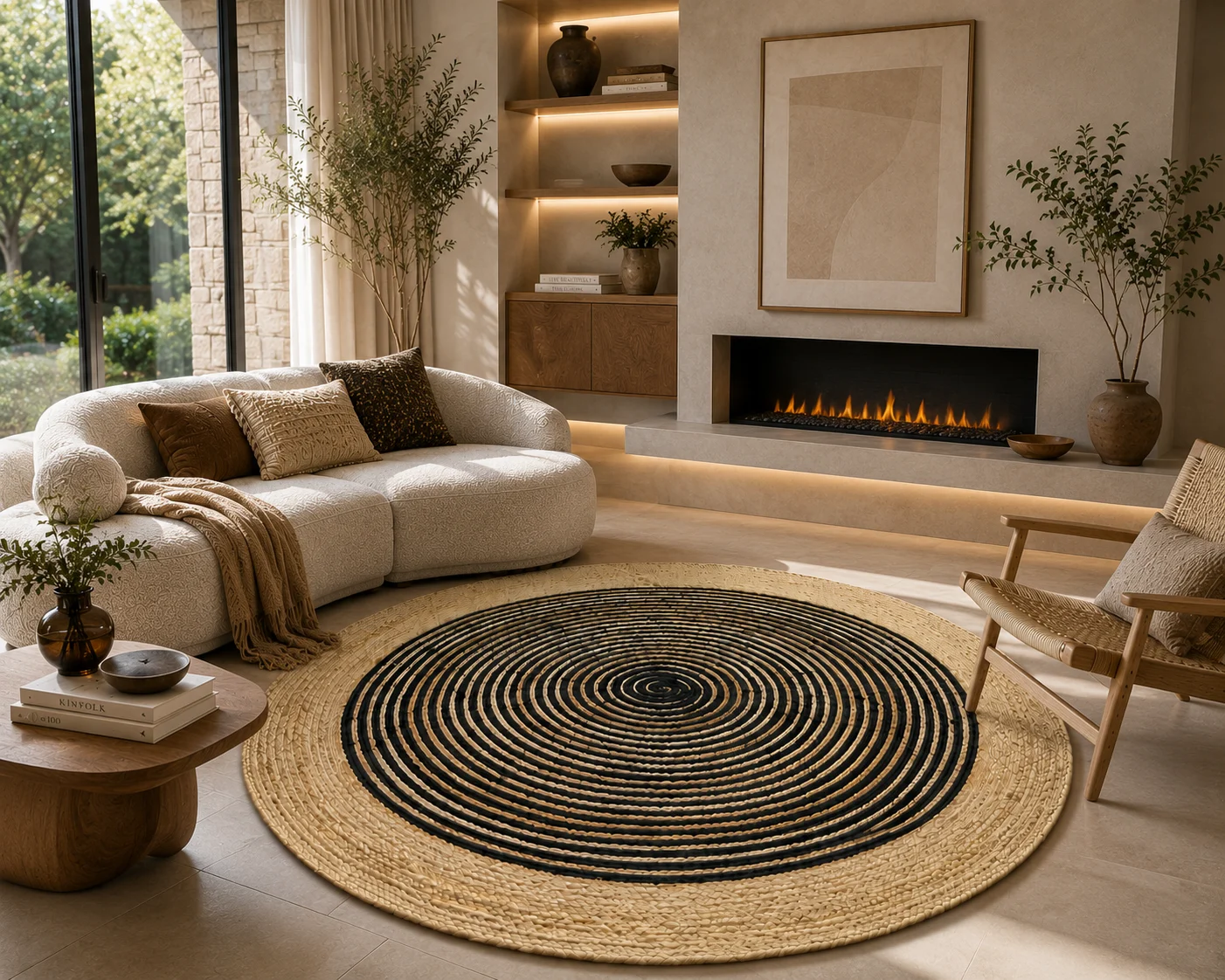 Black Jute Round Rug - Handwoven Spiral Design