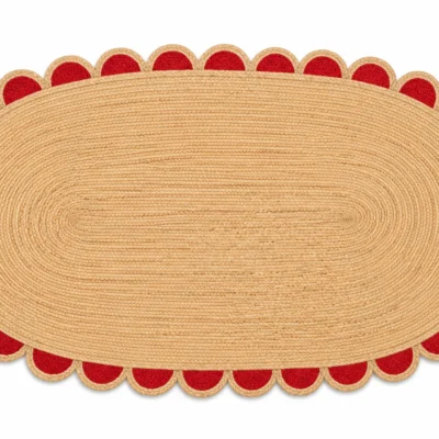  Handwoven Red Scalloped Oval Jute Rug Bold, Beautiful & Handmade