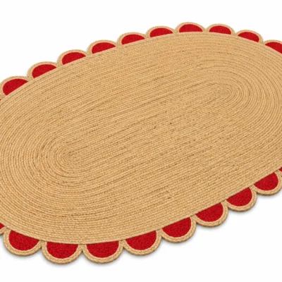  Handwoven Red Scalloped Oval Jute Rug Bold, Beautiful & Handmade
