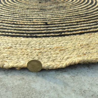 Black Jute Round Rug - Handwoven Spiral Design