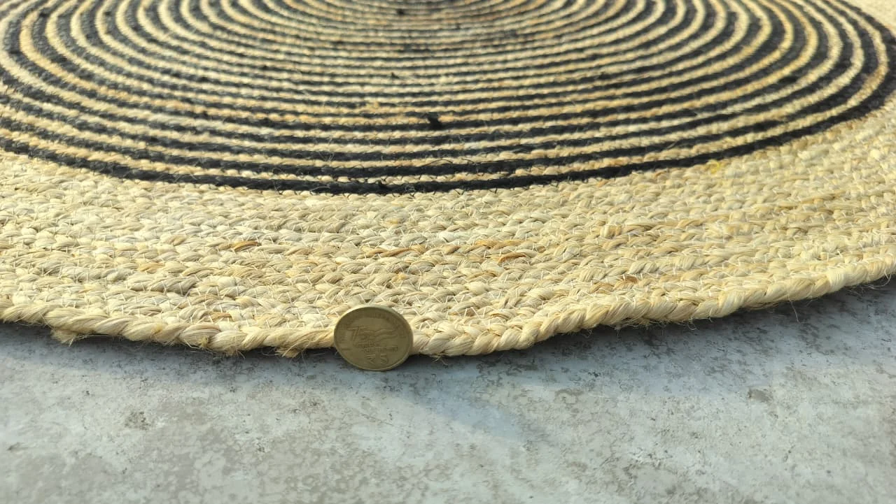 Black Jute Round Rug - Handwoven Spiral Design