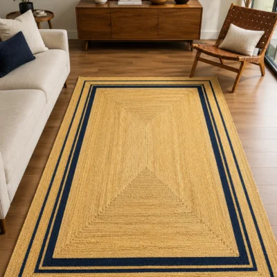 Handwoven Natural Jute Area Rug Modern Farmhouse Rug