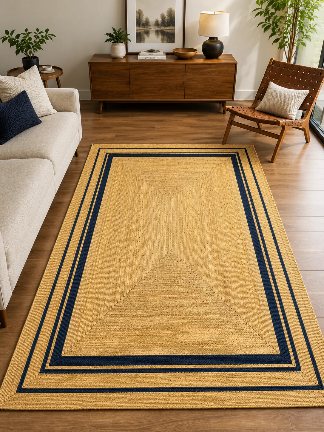 Handwoven Natural Jute Area Rug Modern Farmhouse Rug