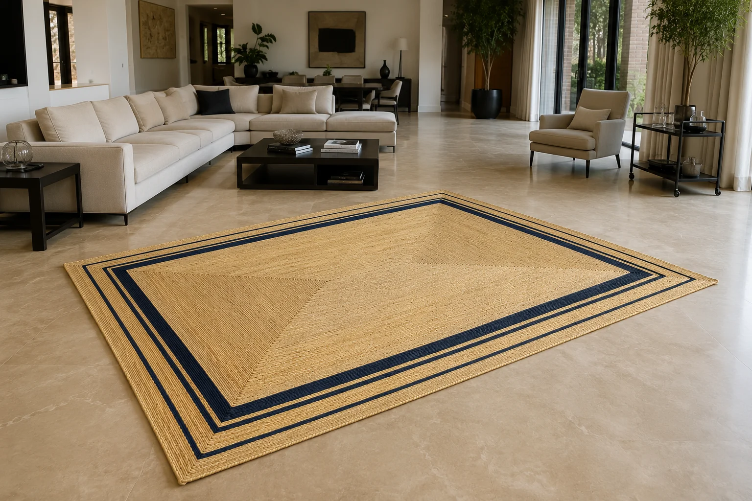 Handwoven Natural Jute Area Rug Modern Farmhouse Rug