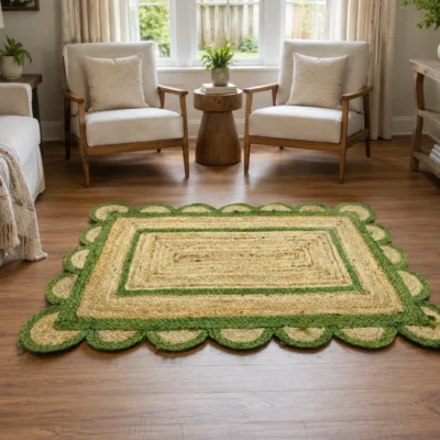 Handwoven Natural Scalloped Jute Area Rug