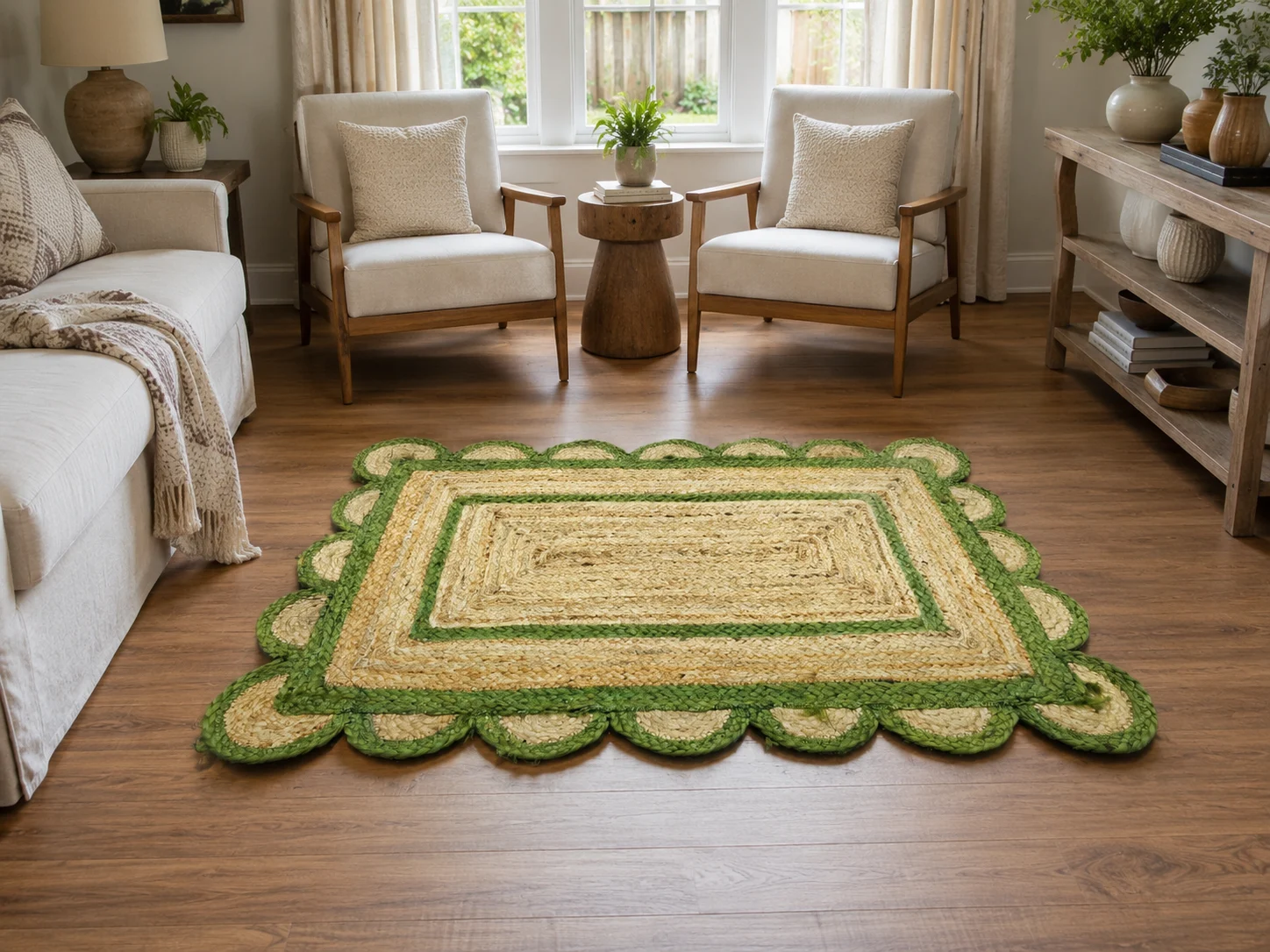 Handwoven Natural Scalloped Jute Area Rug