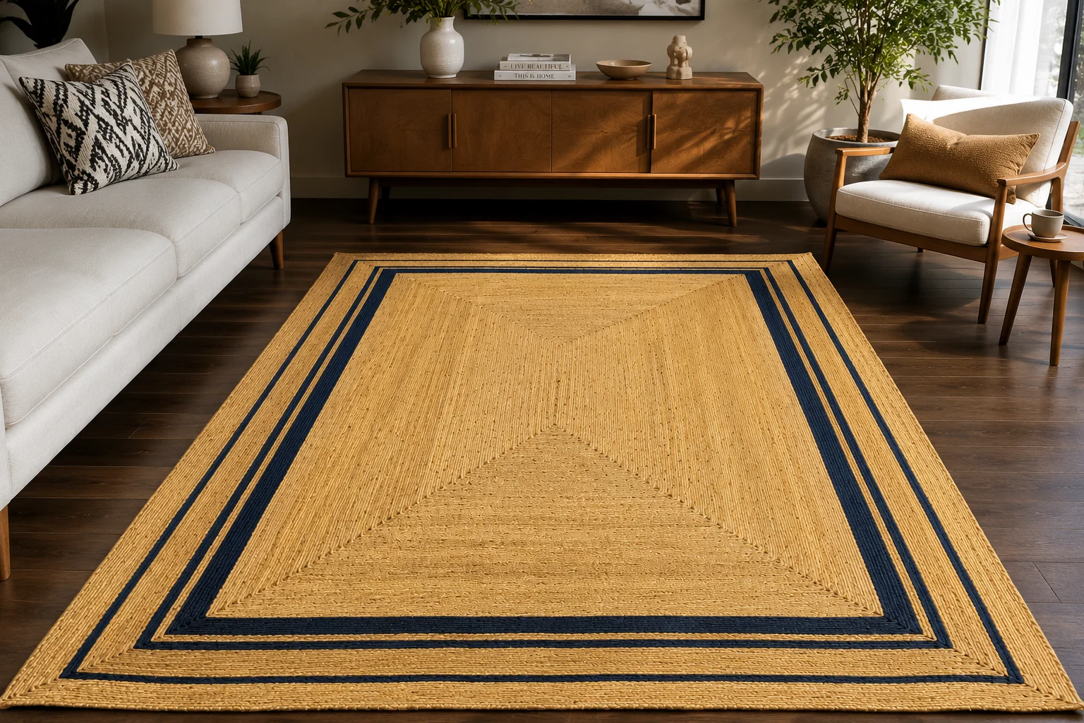 Handwoven Natural Jute Area Rug Modern Farmhouse Rug