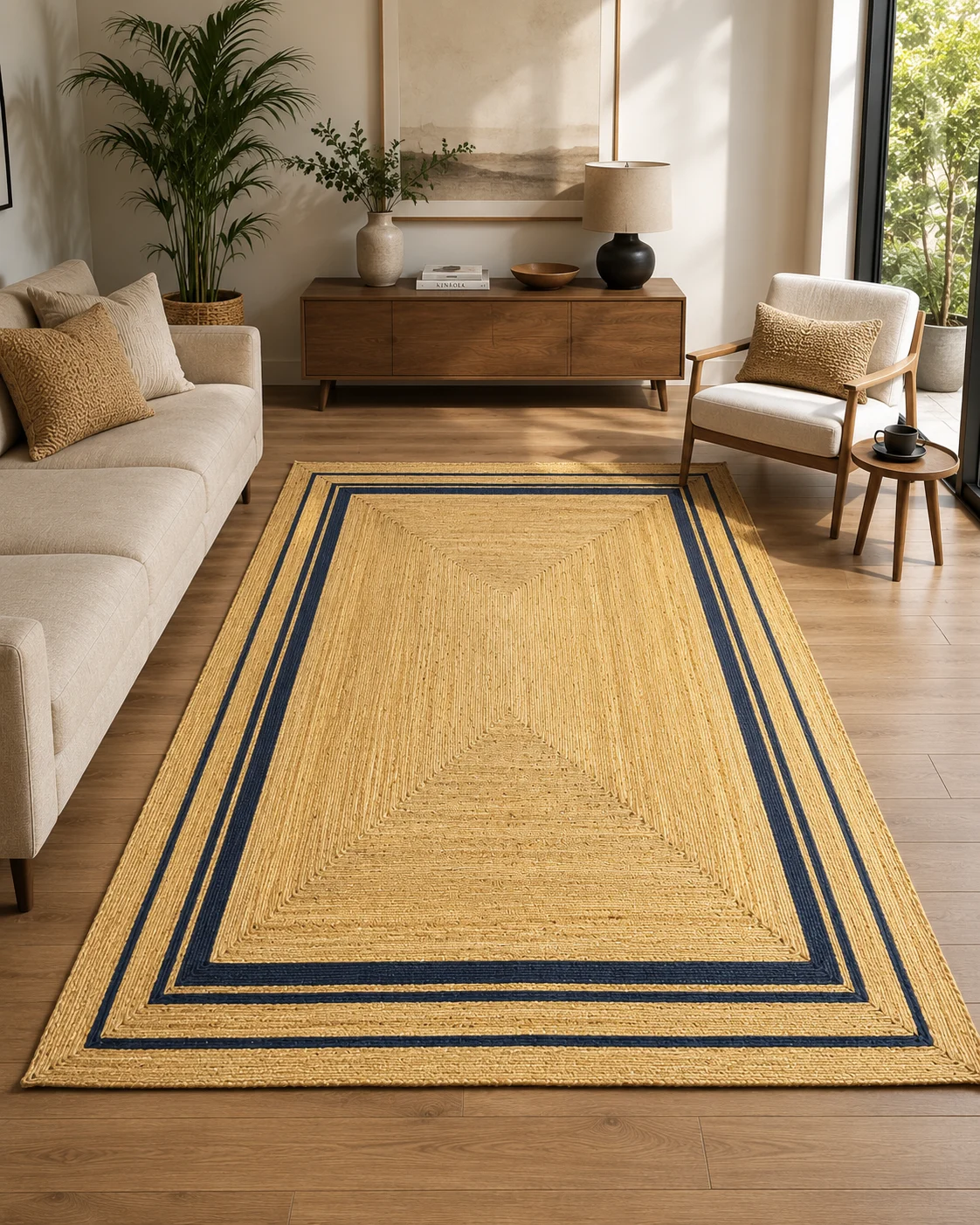 Handwoven Natural Jute Area Rug Modern Farmhouse Rug
