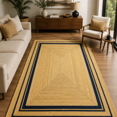 Handwoven Natural Jute Area Rug Modern Farmhouse Rug