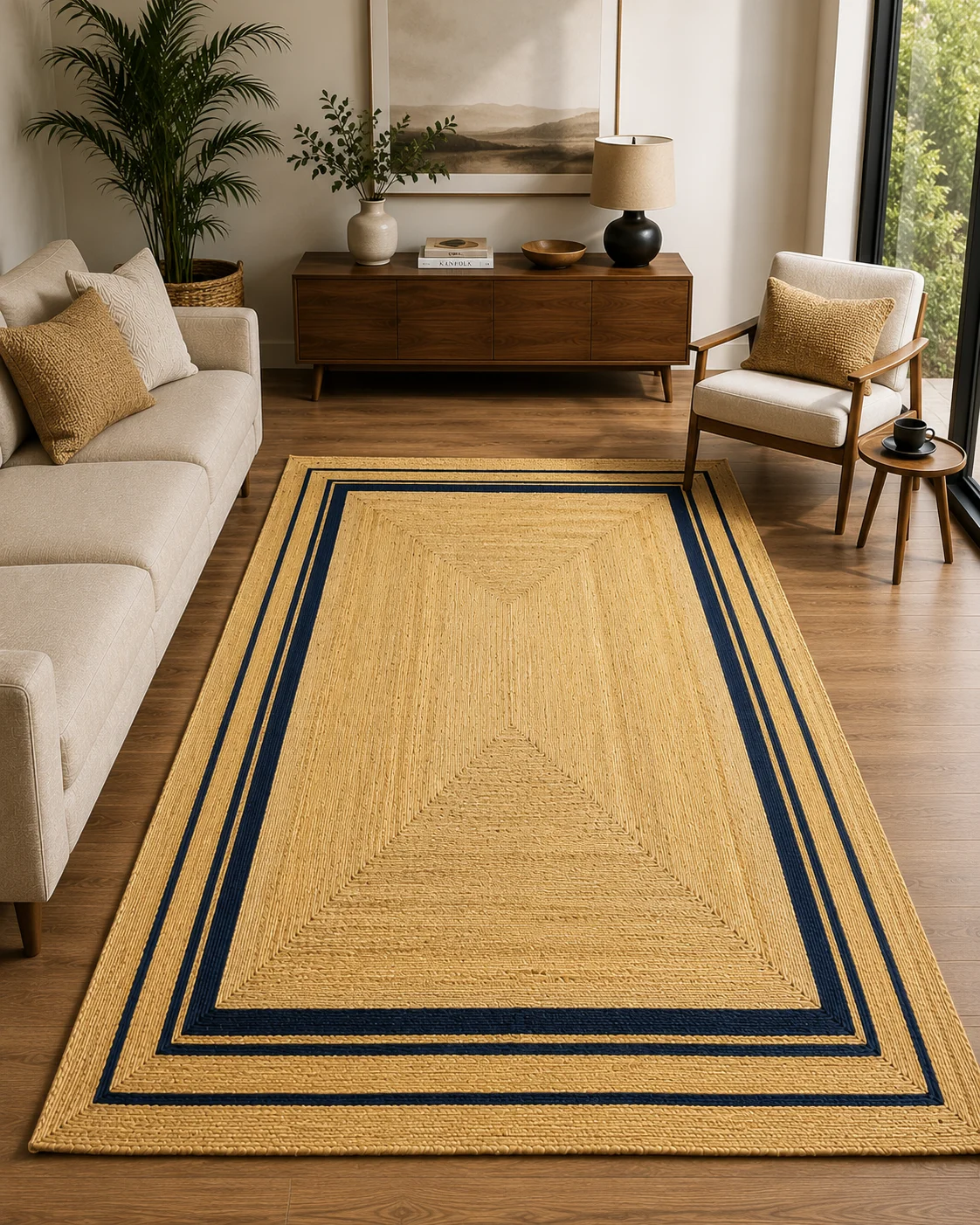 Handwoven Natural Jute Area Rug Modern Farmhouse Rug