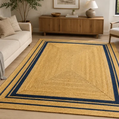Handwoven Natural Jute Area Rug Modern Farmhouse Rug