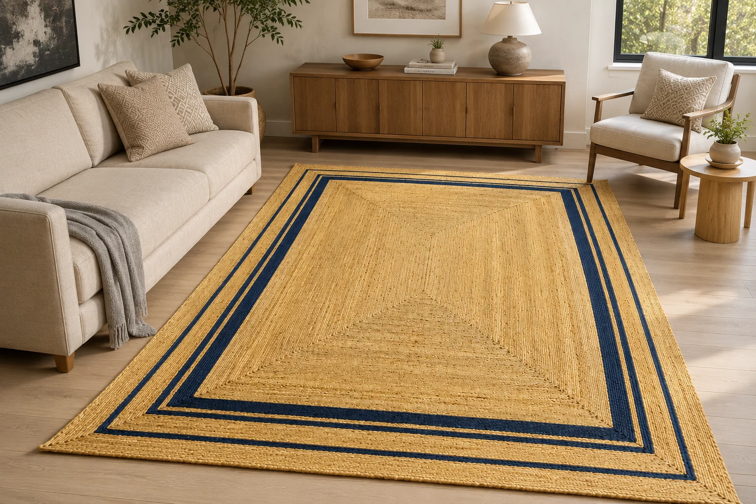 Handwoven Natural Jute Area Rug Modern Farmhouse Rug