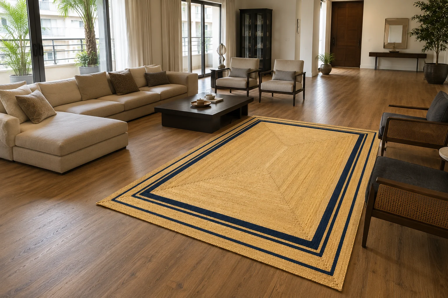 Handwoven Natural Jute Area Rug Modern Farmhouse Rug