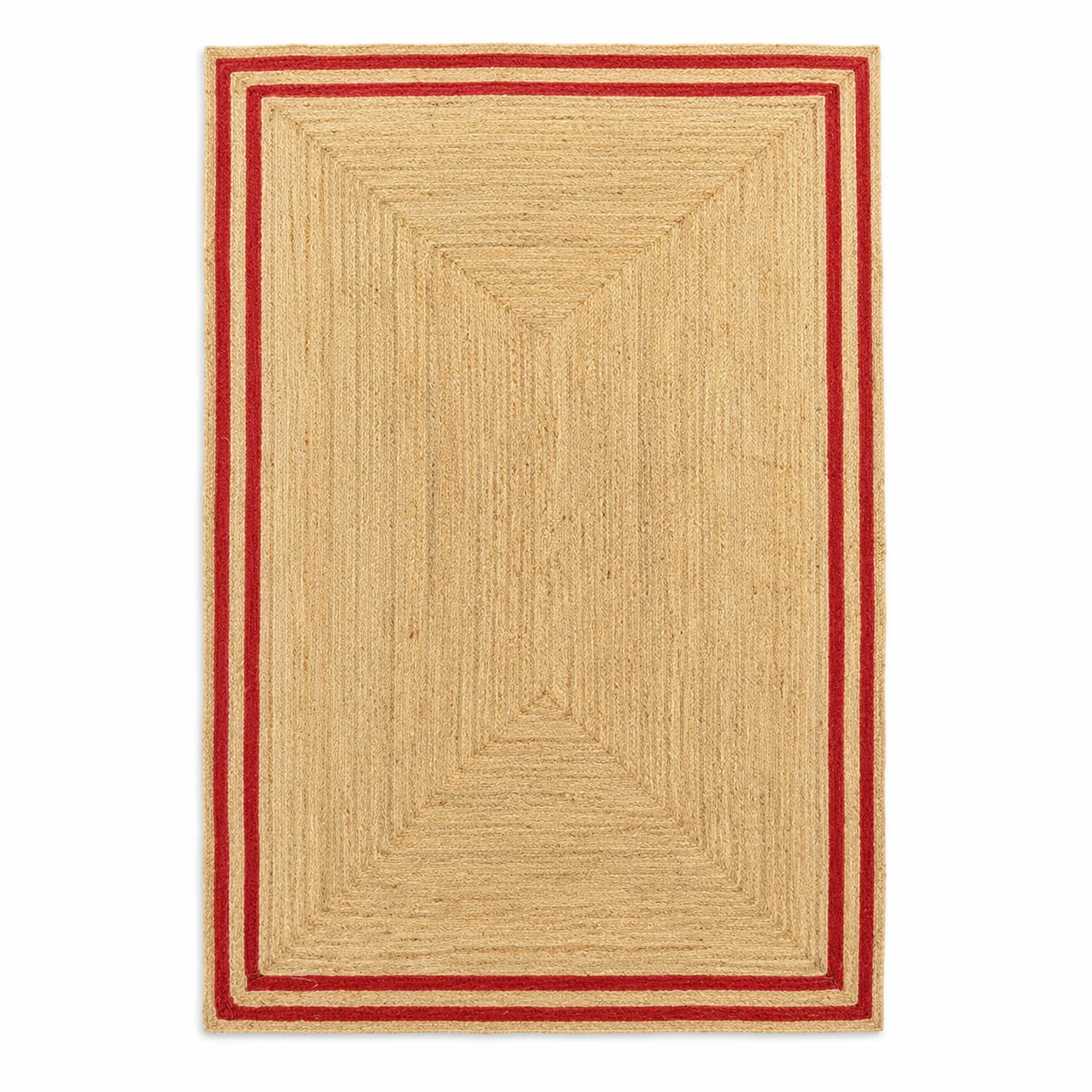 Handmade Natural Jute Area Rug with Red Border Braided Floor Rug