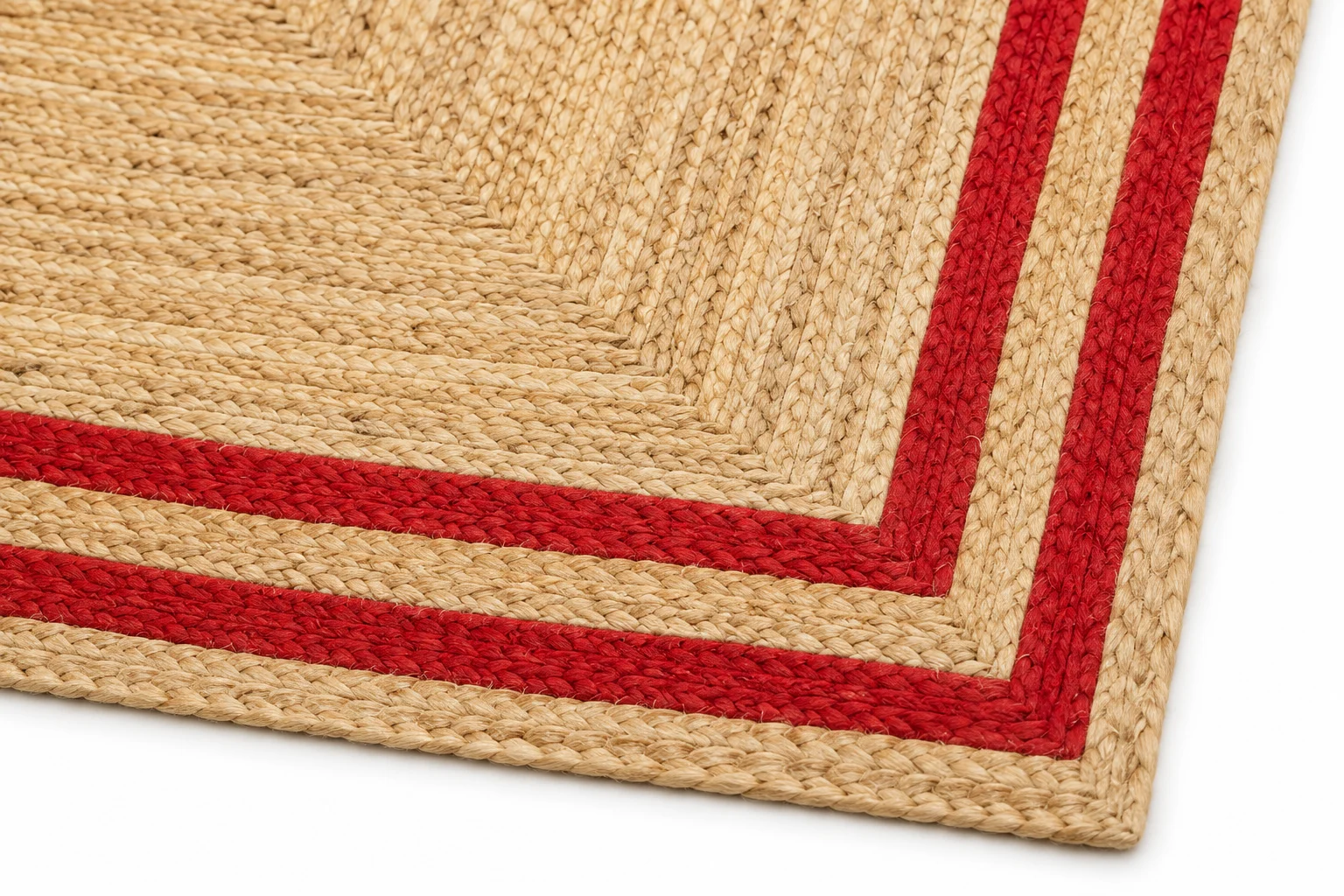 Handmade Natural Jute Area Rug with Red Border Braided Floor Rug