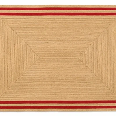 Handmade Natural Jute Area Rug with Red Border Braided Floor Rug