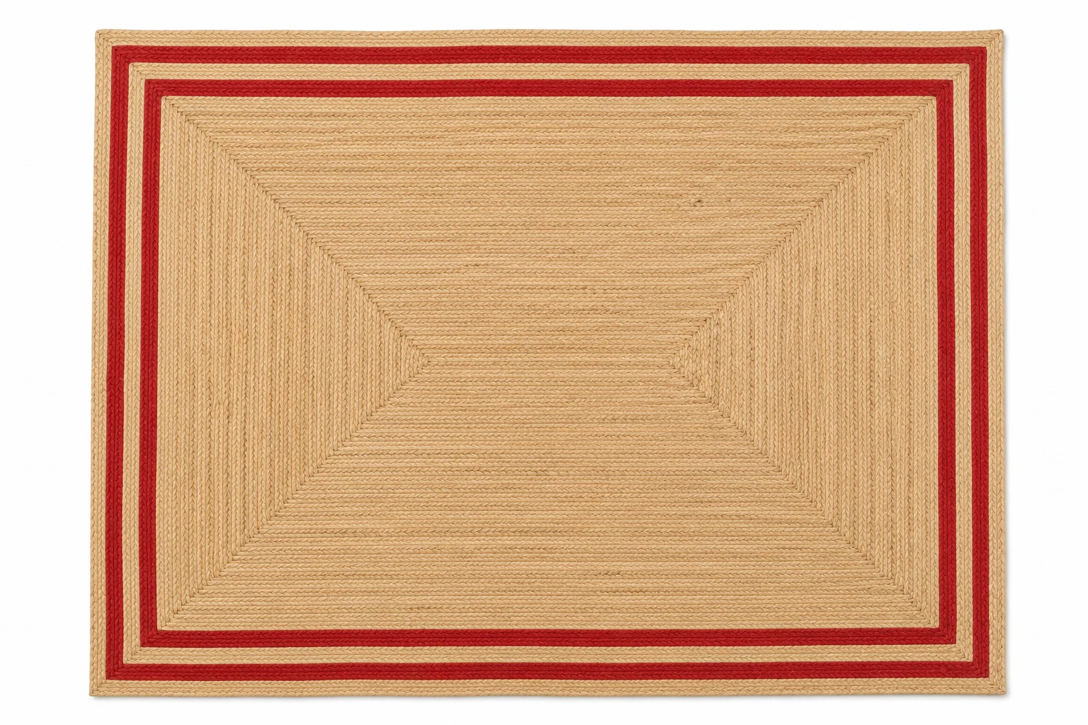 Handmade Natural Jute Area Rug with Red Border Braided Floor Rug
