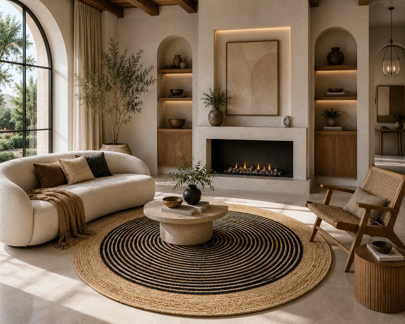 Black Jute Round Rug - Handwoven Spiral Design