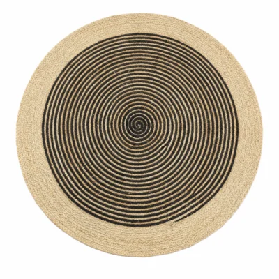 Black Jute Round Rug - Handwoven Spiral Design