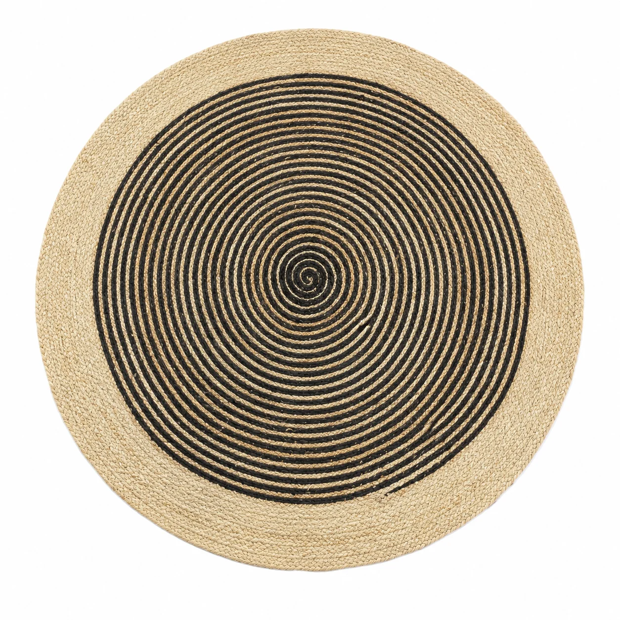 Black Jute Round Rug - Handwoven Spiral Design