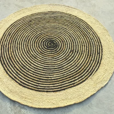Black Jute Round Rug - Handwoven Spiral Design