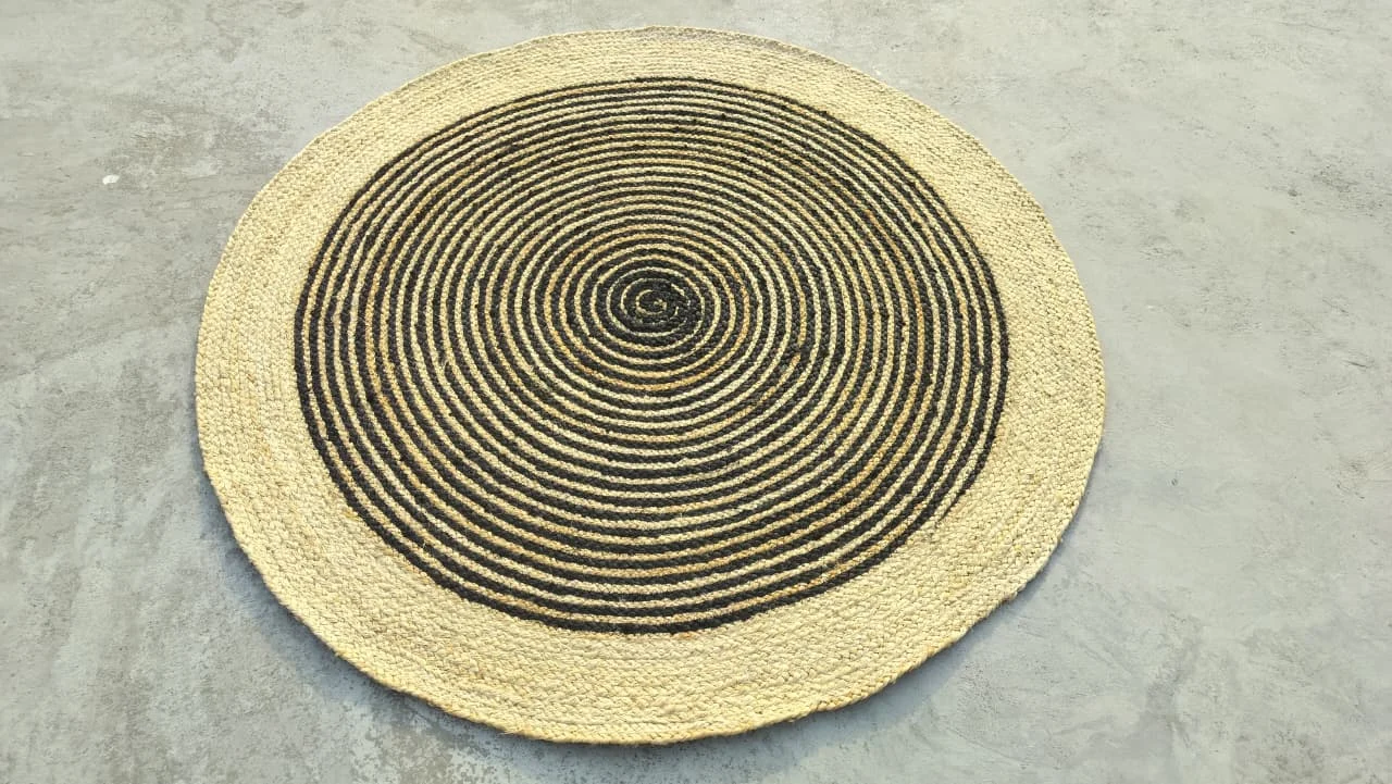 Black Jute Round Rug - Handwoven Spiral Design