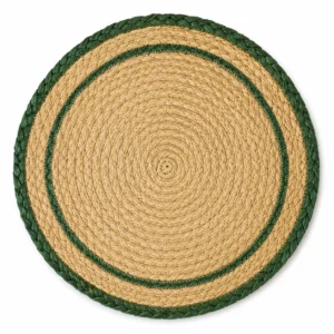 Natural Green Round Jute Rug | Handmade Boho Area Rug