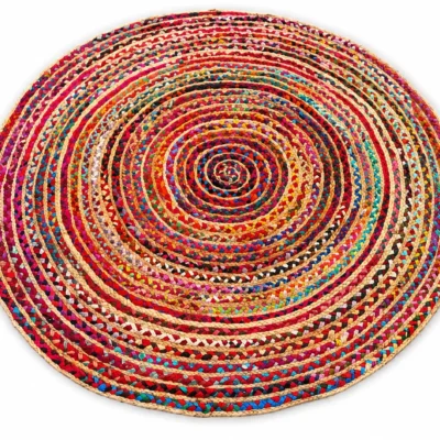 Handwoven Round Multicolor Boho Jute Rug