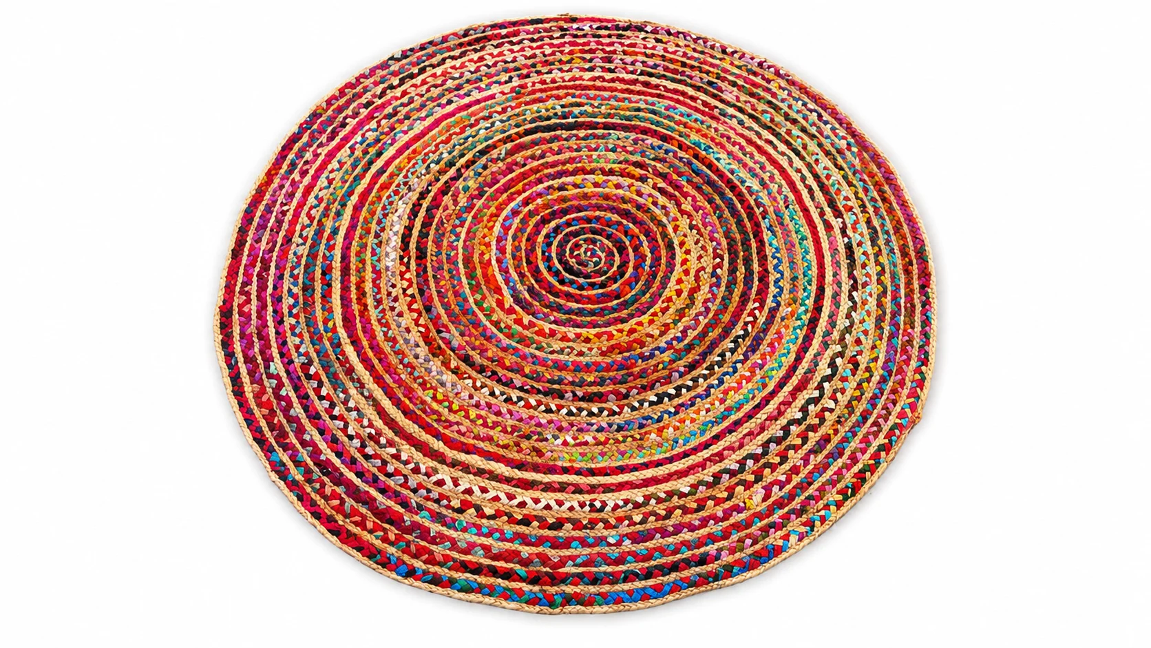 Handwoven Round Multicolor Boho Jute Rug