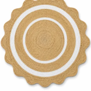Round Jute Rug – Handwoven Natural Boho Area Rug with White Border