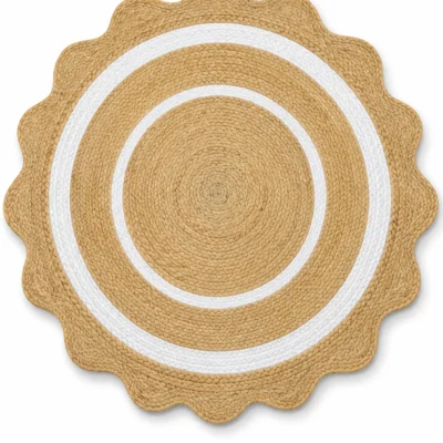 Round Jute Rug – Handwoven Natural Boho Area Rug with White Border