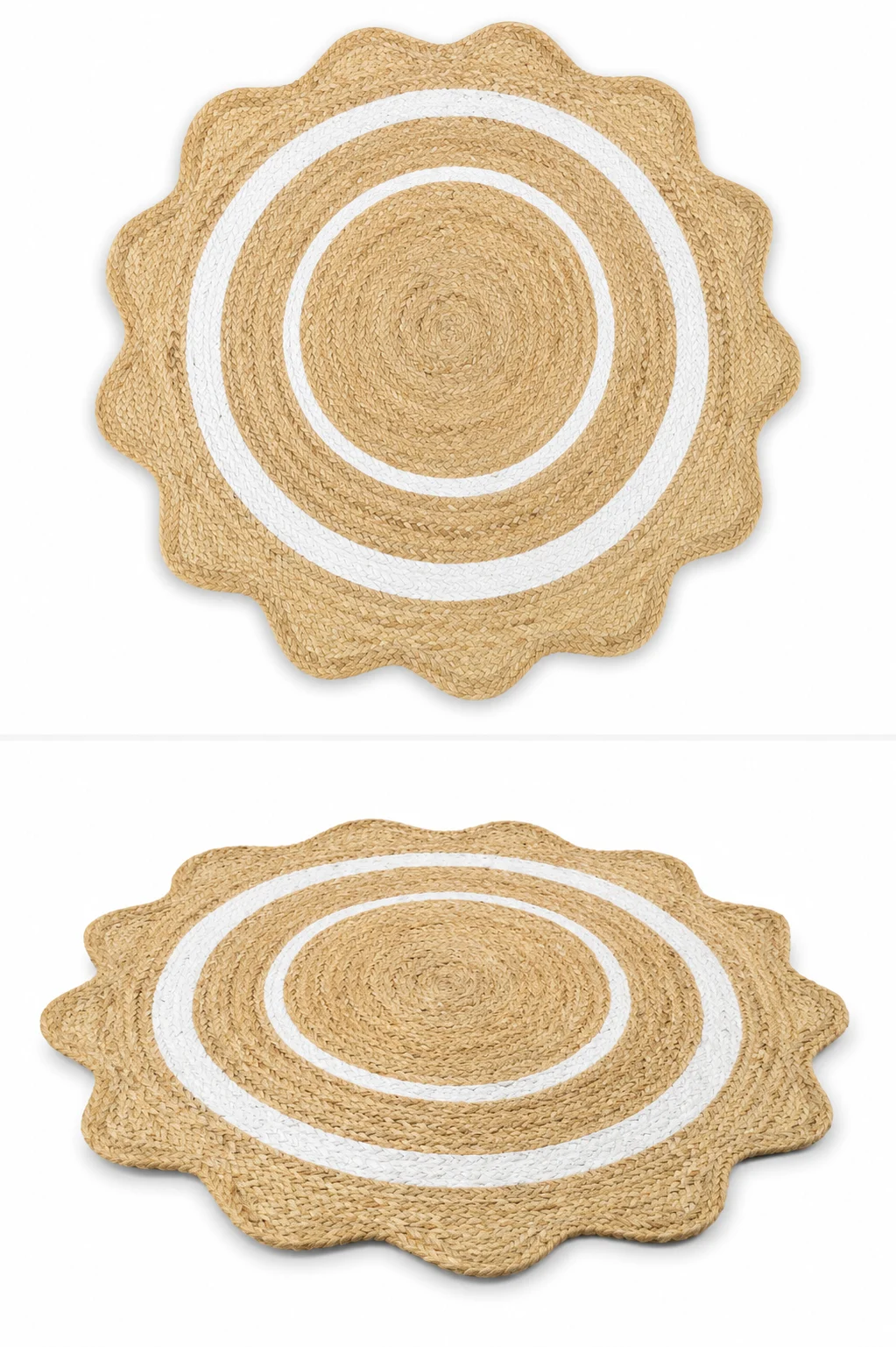 Round Jute Rug – Handwoven Natural Boho Area Rug with White Border